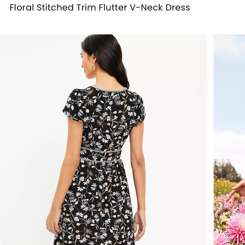 Floral Stitched Trim Flutter V-Neck Dress- NWT